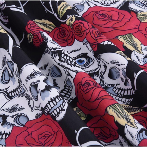 Sleeveless Halter Skull Dress in Red - Picture 5 of 8